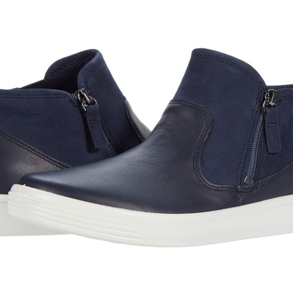 Ecco Navy Blue Leather Zip Up Shoes